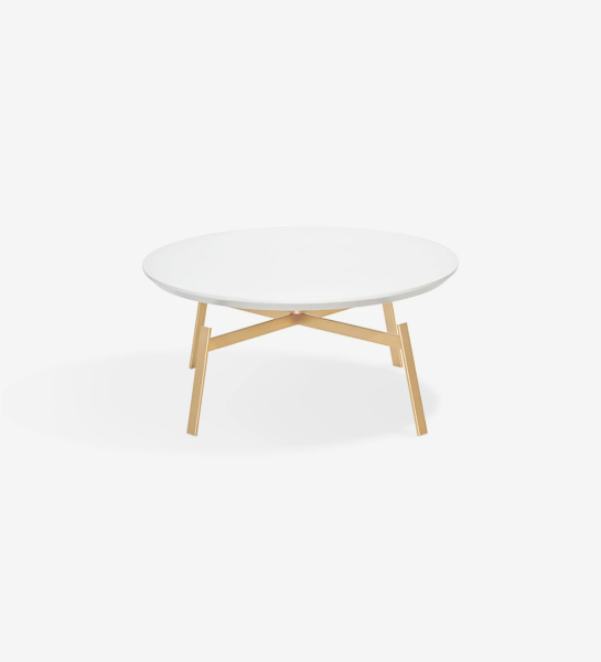 Round center table with pearl lacquered top and gold lacquered metallic foot